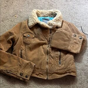 BB Dakota Tan and Cream Jean Jacket with Faux Shearling Collar